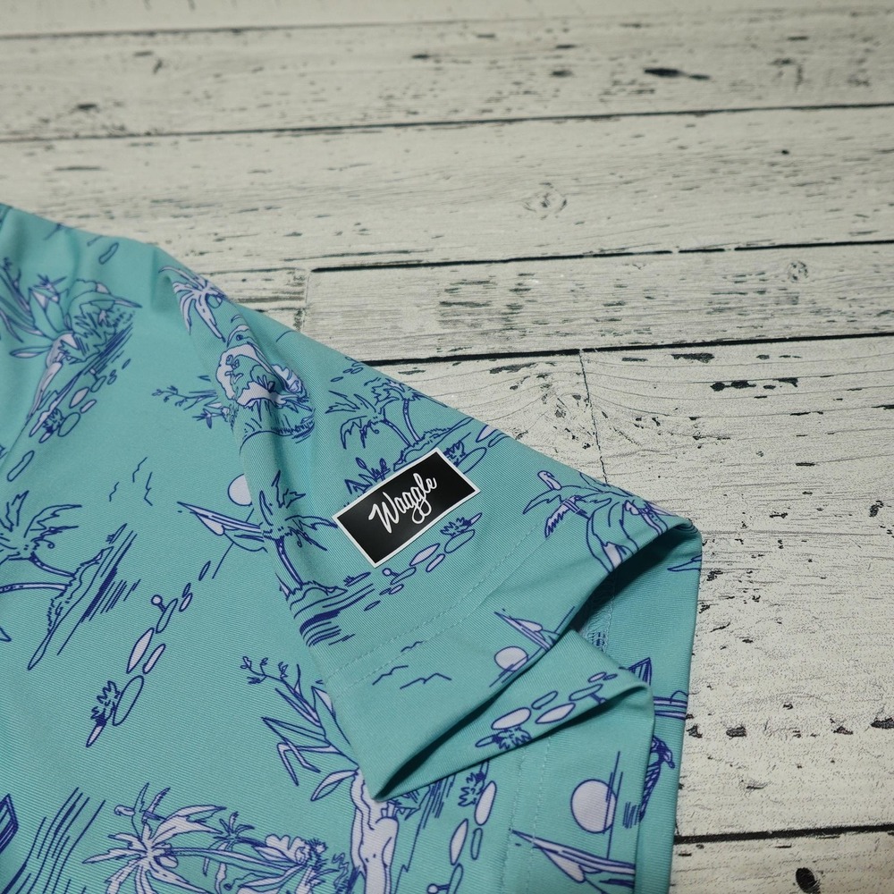 Waggle Polo Shirt Mens 3XL Green Tropical Island Graphic Golf Performance Top - Picture 2 of 7